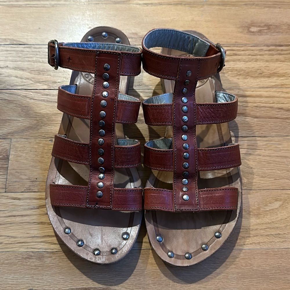 Fiorentini + Baker EU 38 or US 7.5 gladiator sandals cognac leather silver studs